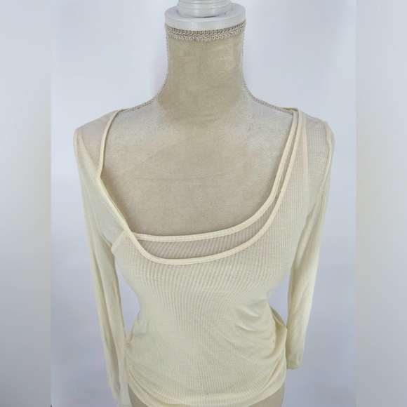 ZARA | Women’s M Medium Cream Double Layer Long Sleeve Thin Top - Picture 5 of 5
